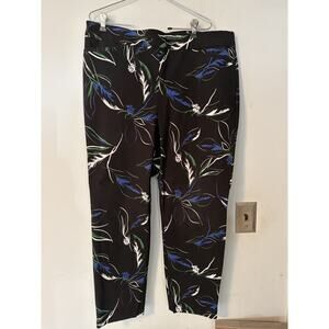 Chico’s Women’s Floral Print Slim Ankle Pants Black Blue Size 3R (US 16)